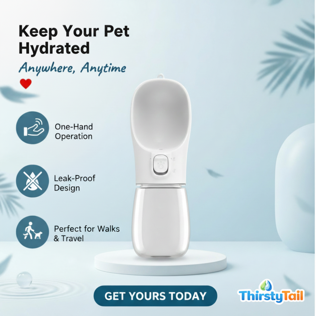 White Bottle Ad with ThirstyTail Logo